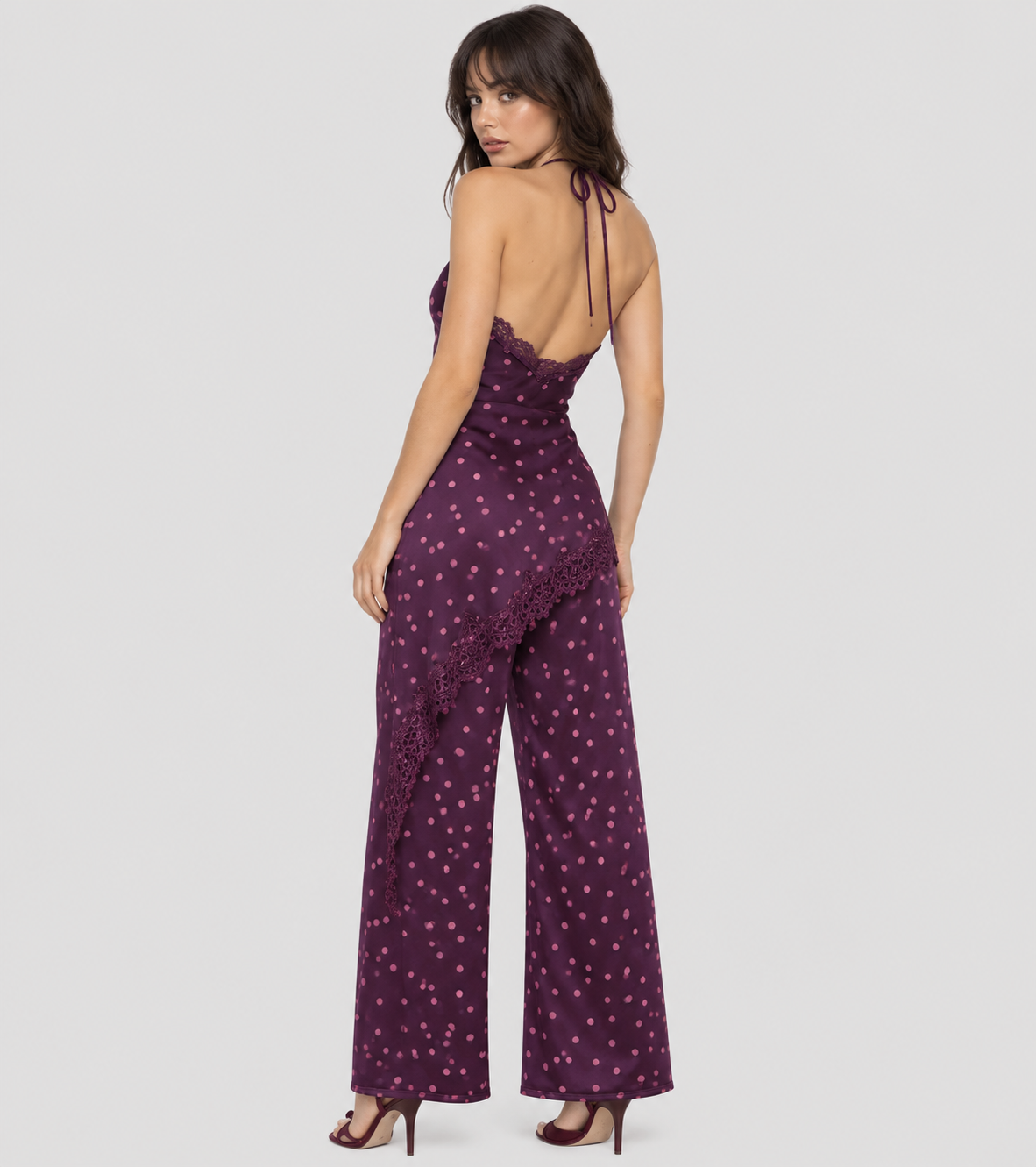 Asymmetrical Lace Trim Polka Dot