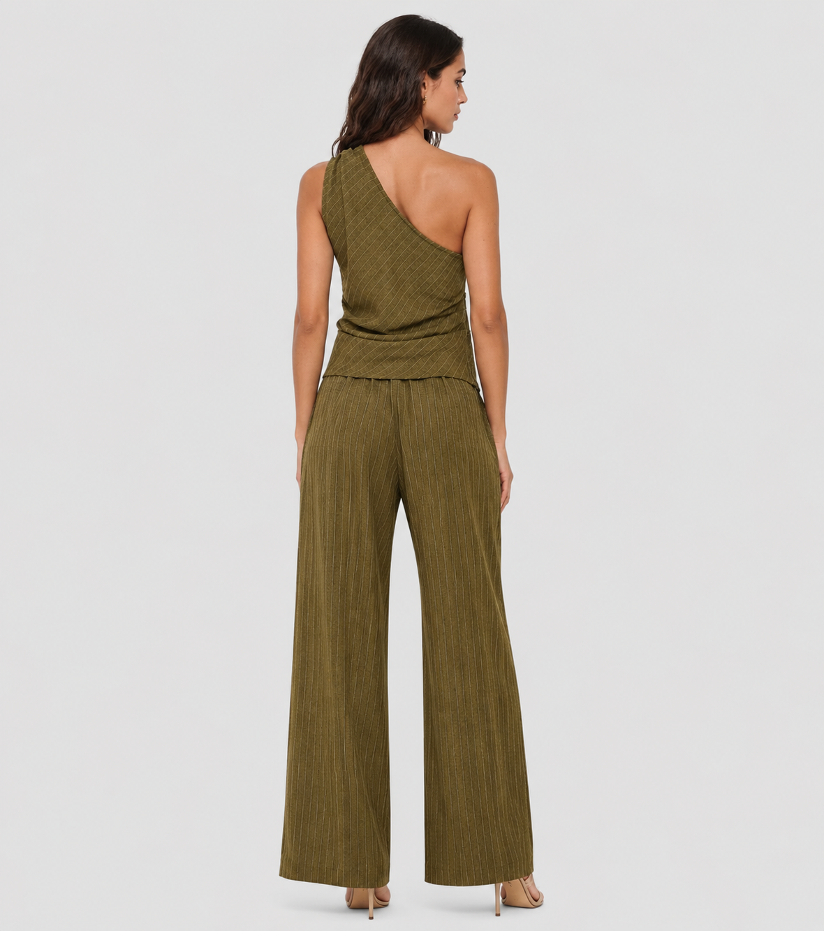 One-Shoulder Draped Top & Wide-Leg Pants