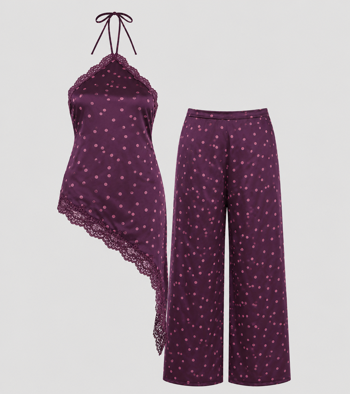 Asymmetrical Lace Trim Polka Dot