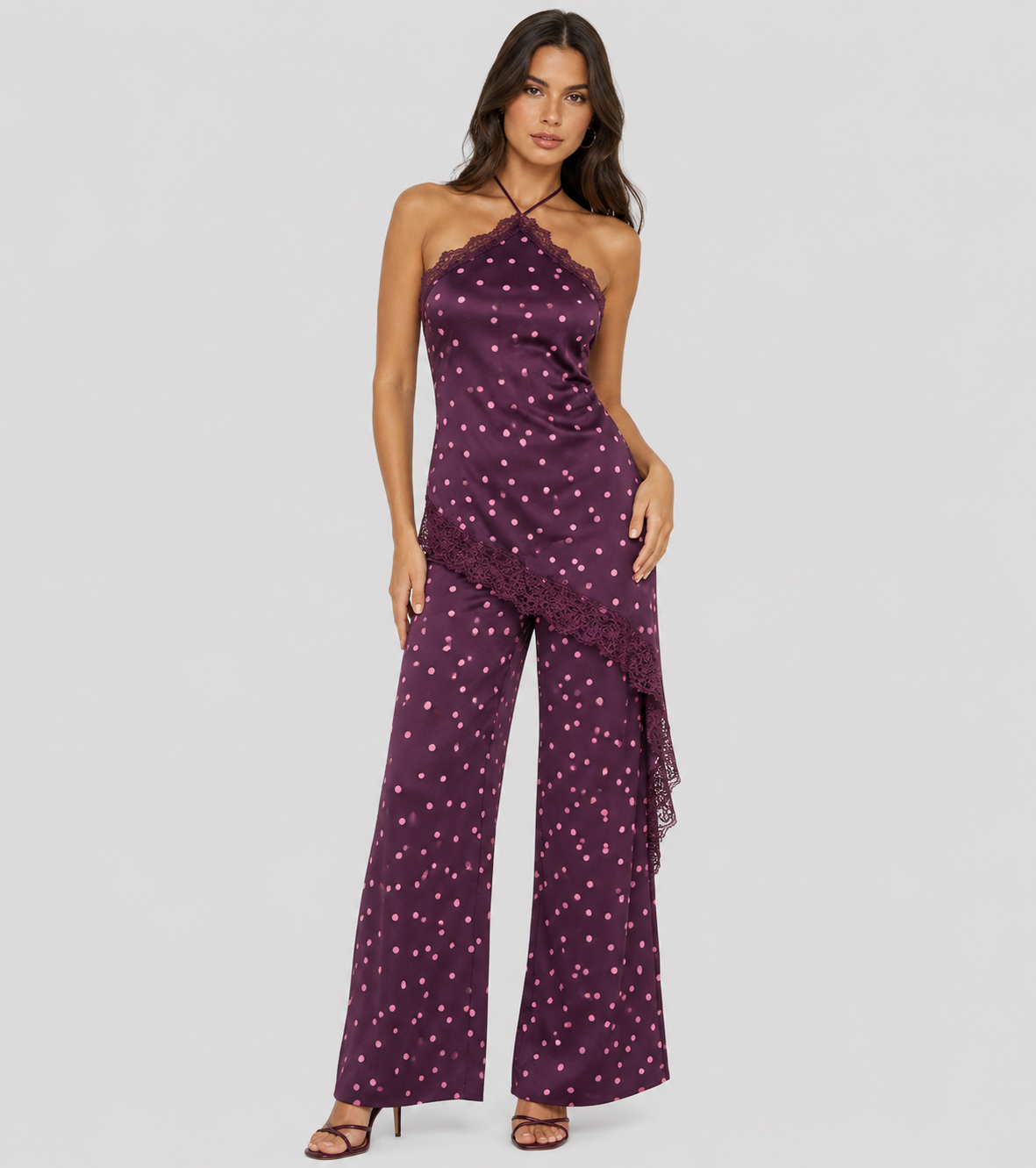 Asymmetrical Lace Trim Polka Dot