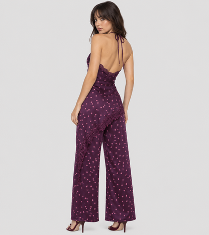 Asymmetrical Lace Trim Polka Dot