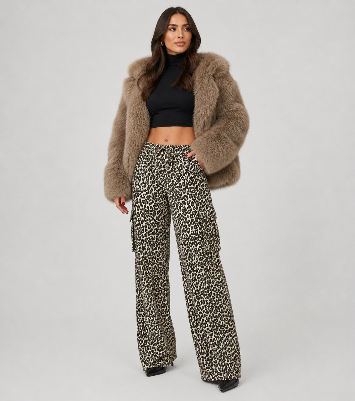 Μαύρο Cargo Παντελόνι Με Animal Print
