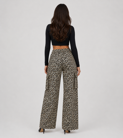 Μαύρο Cargo Παντελόνι Με Animal Print