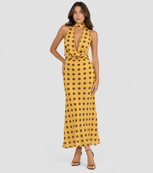 Halter Polka Dot Maxi Dress