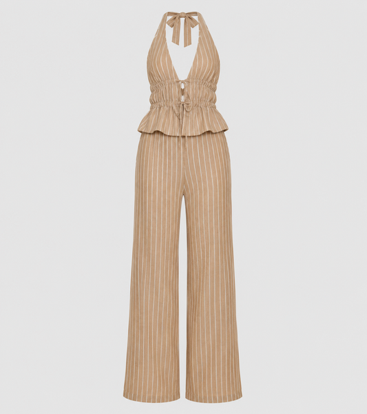 Stripe Elastic Top and Pants Set