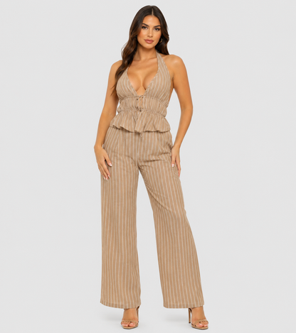 Stripe Elastic Top and Pants Set