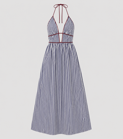 Striped Halter Backless Maxi Dress