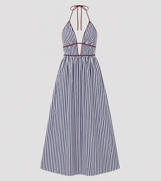 Striped Halter Backless Maxi Dress