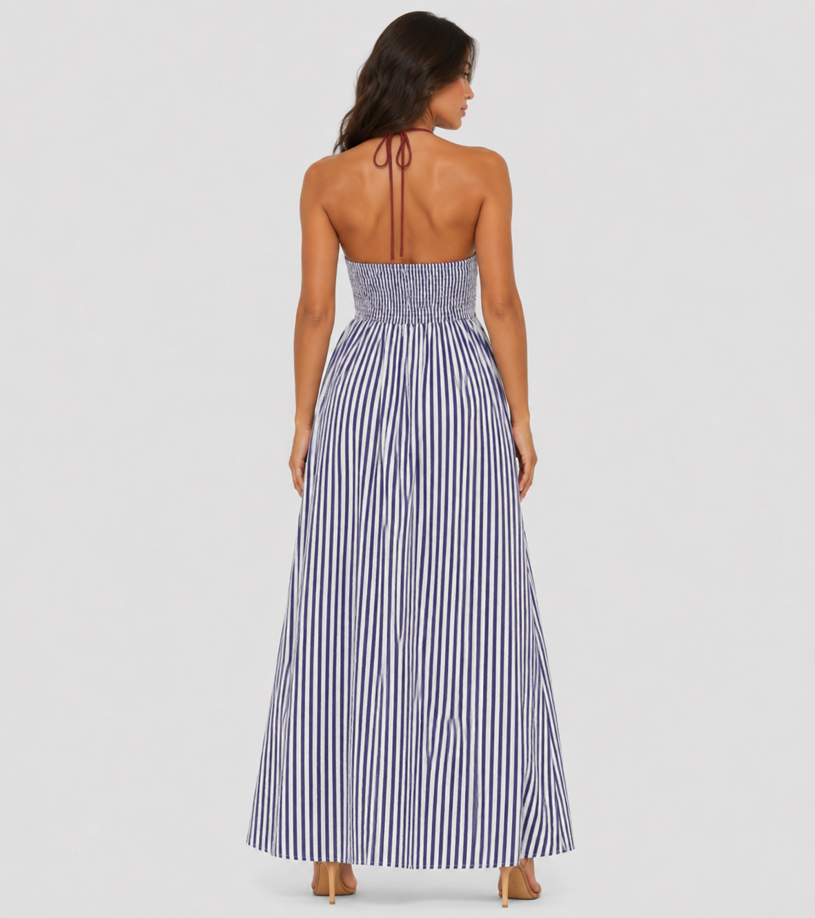 Striped Halter Backless Maxi Dress