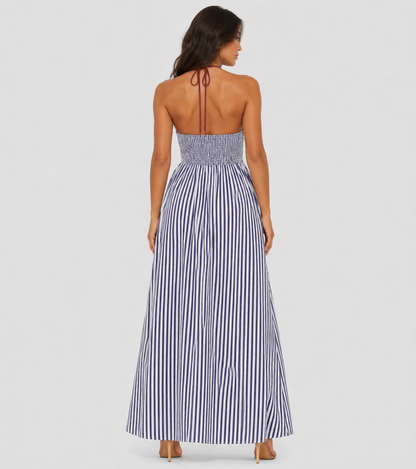 Striped Halter Backless Maxi Dress