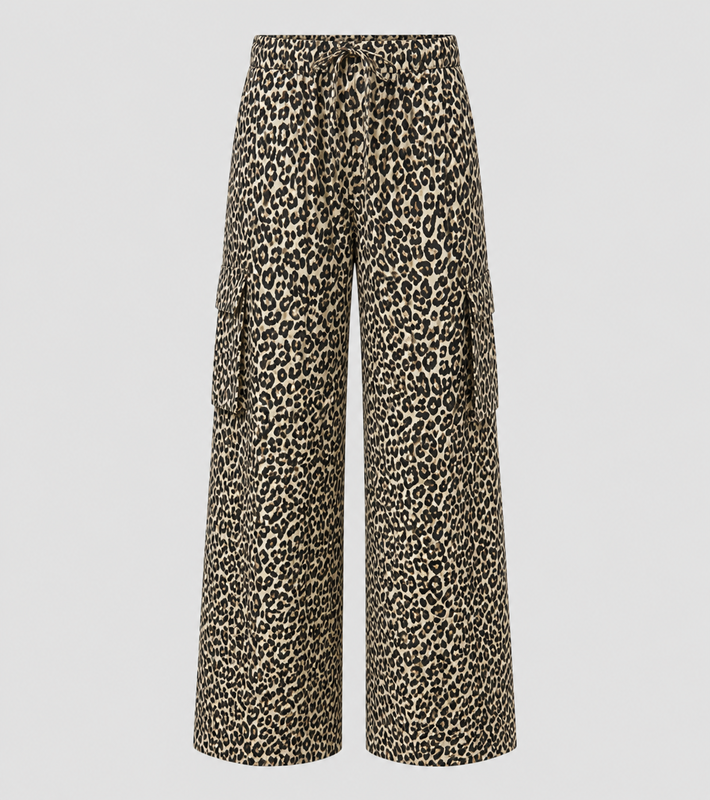 Γυναικείο Μαύρο Cargo Παντελόνι Με Animal Print
